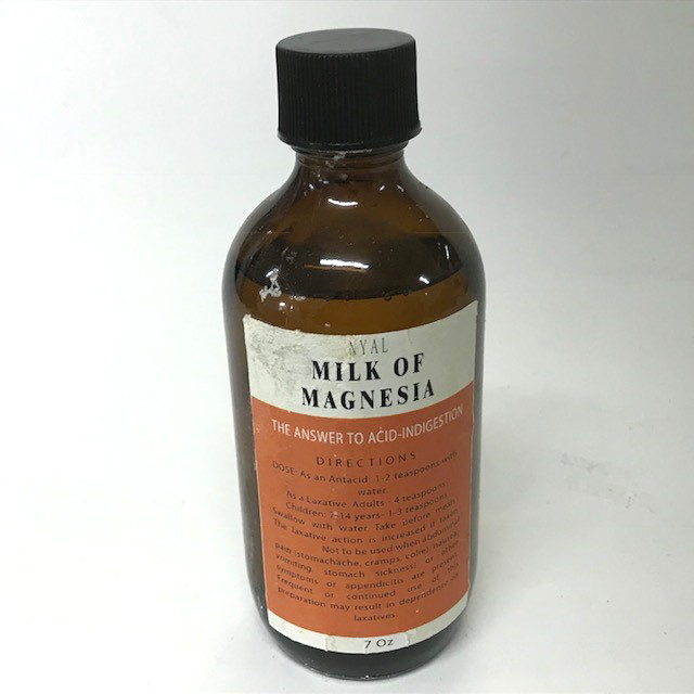BOTTLE, Medical Brown Glass 15cmH - Milk of Magnesia Label